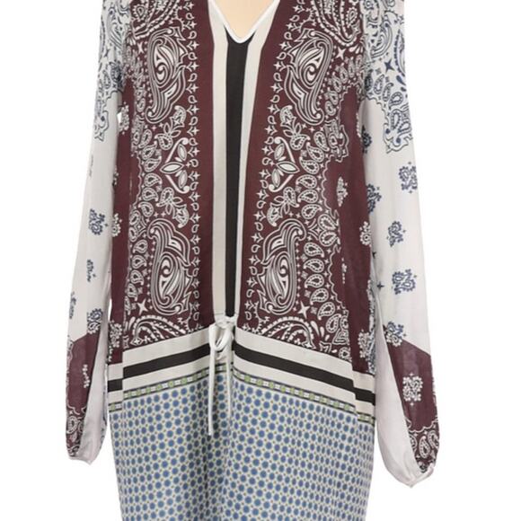 Clover Canyon Print Dress Size Medium Dropped Drawstring Waist V-Neck Paisley - Picture 11 of 11